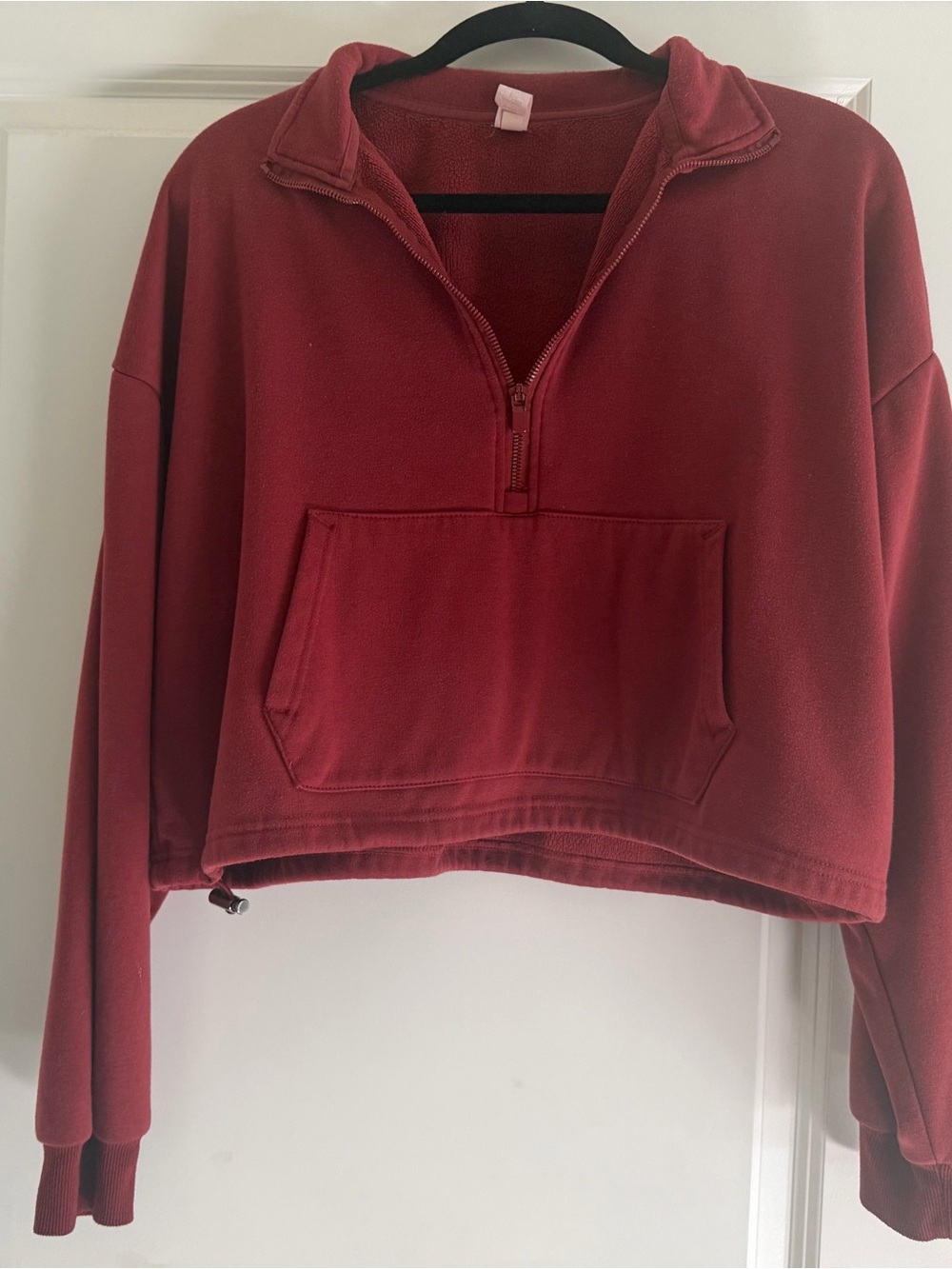 90 Degree By Reflex Cropped Half-Zip Pullover Hoodie - Deep Red